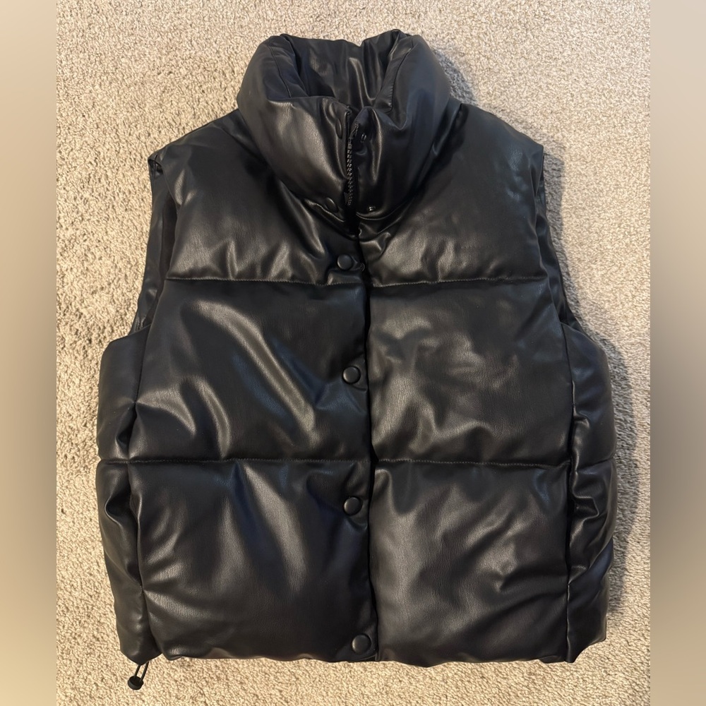 Zara Black Faux Leather Puffer Vest NWT